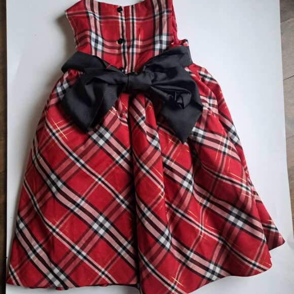 Girl Holiday Christmas Red black bow plaid dress layered taffeta size 4 Camilla - Picture 2 of 7